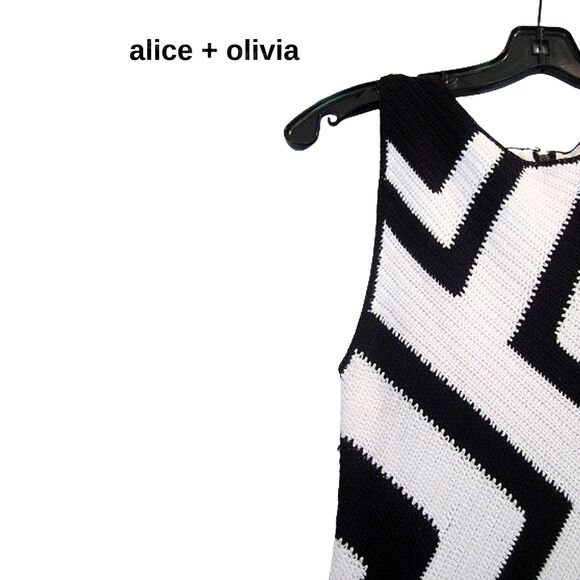 alice + olivia NEW Old Money MONACO Chevron Crochet Peplum Mini Dress XS - Picture 3 of 11